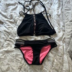 PINK Victoria's Secret Black and Pink Bikini